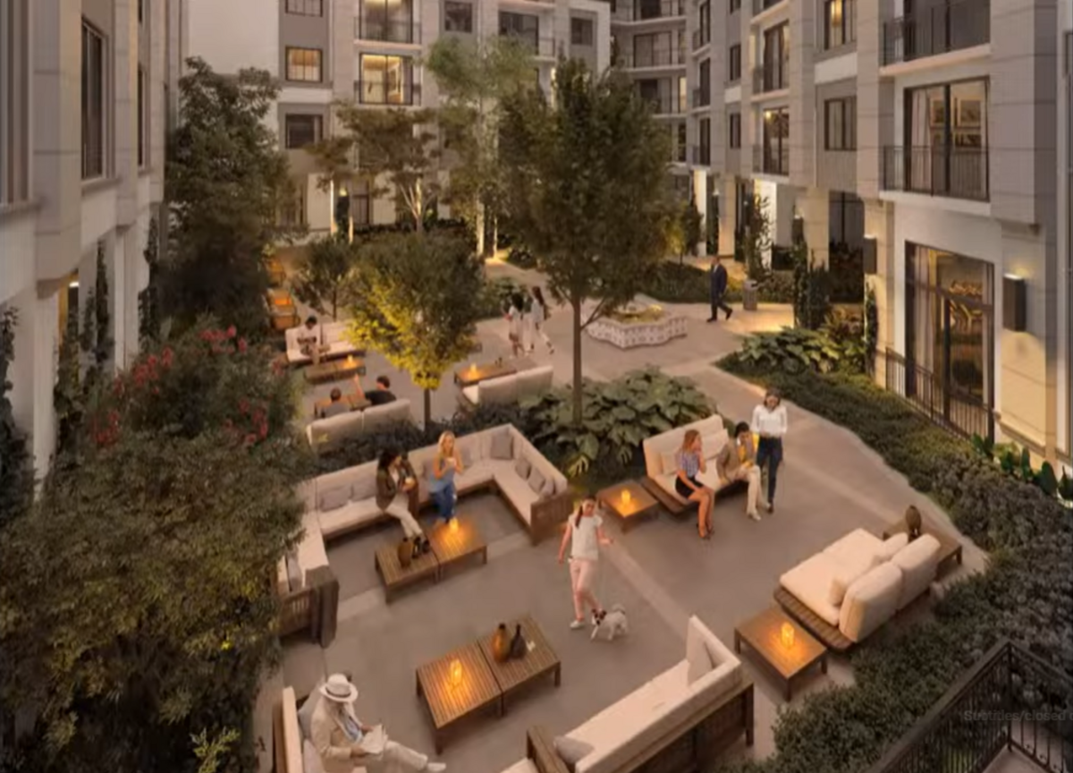 A rendering of Crystal Residences courtyard that will be accessible to the public.